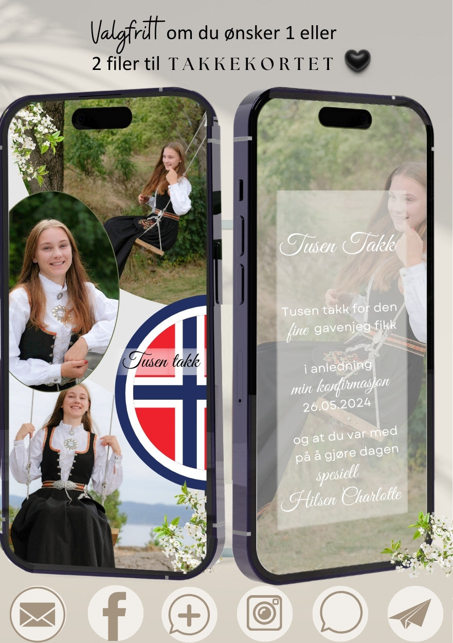Takkekort konfirmasjon fargerik med bilder - personlig design med ferdig tekstforslag - KISS DEKO