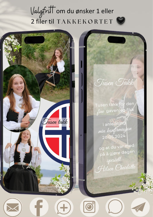 Takkekort konfirmasjon fargerik med bilder - personlig design med ferdig tekstforslag - KISS DEKO