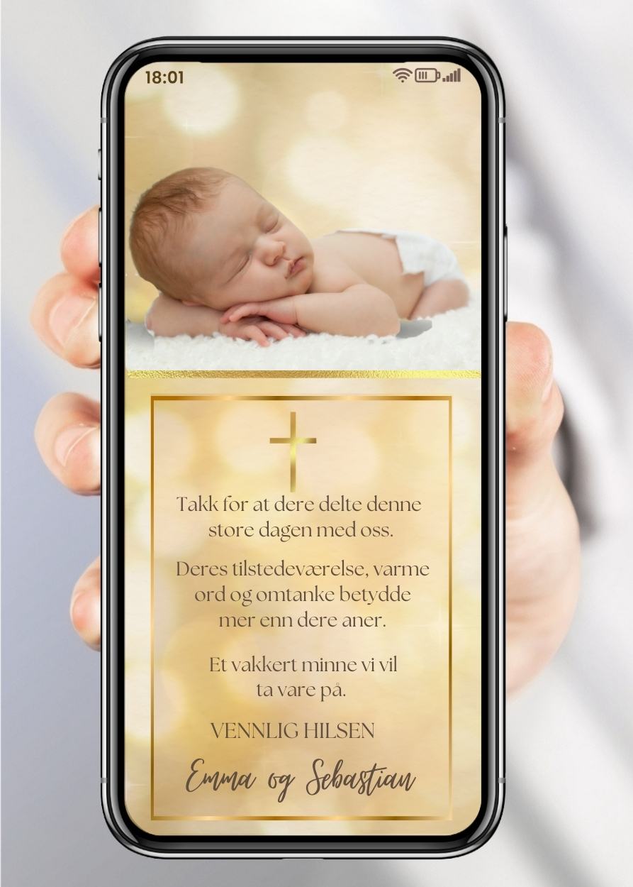 Takkekort til dåp gul sol design