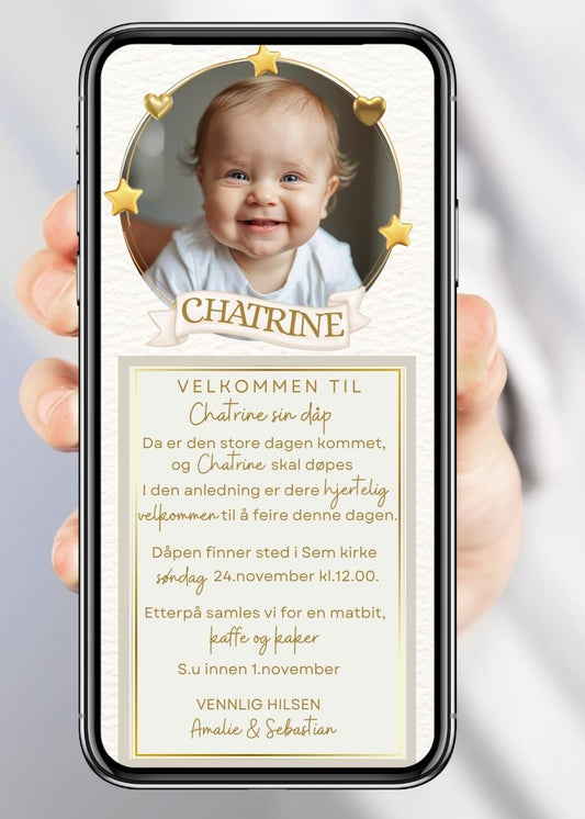 Navnefest og dåp invitasjoner – klassisk design til mobil