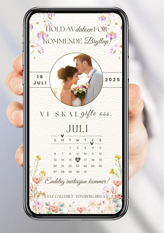 Save the Date akvarell blomster - personlig og elegant. Ferdig tekstforslag - KISS DEKOR