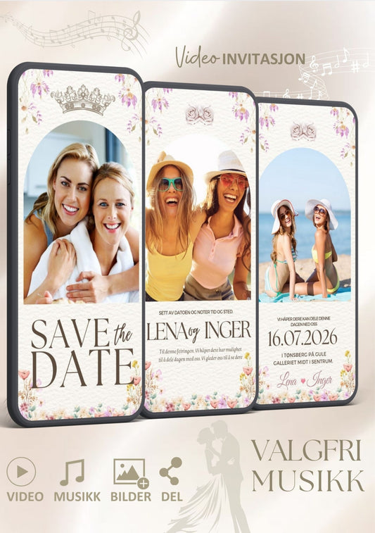 Bryllupsvideo invitasjon moderne med musikk - personlig design med ferdig tekstforslag - KISS DEKOR