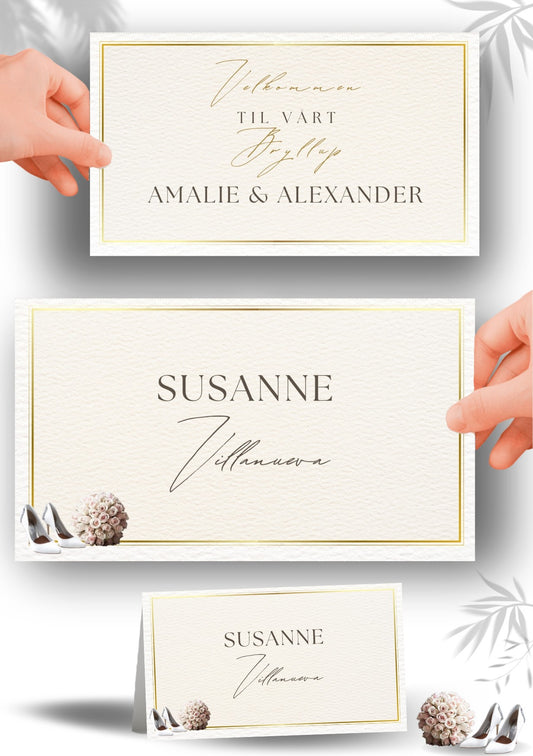 Utskrivbart bordkort bryllup med moderne design og tilpasset tekst