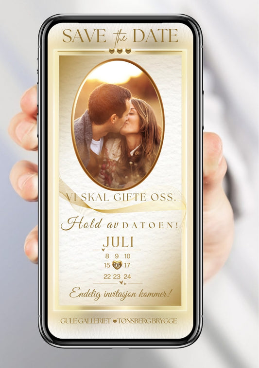 Save the Date elegant gull - personlig og elegant. Ferdig tekstforslag - KISS DEKOR