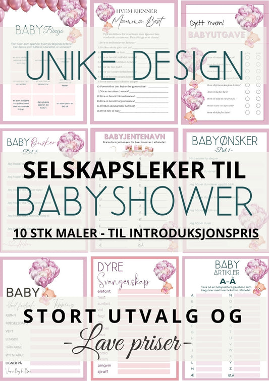 Babyshower leker og minneplakater med personlig design fra KISS DEKOR