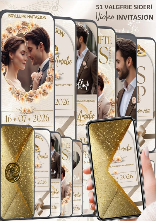 Bryllupsvideo invitasjon elegant med musikk - personlig design med ferdig tekstforslag - KISS DEKOR