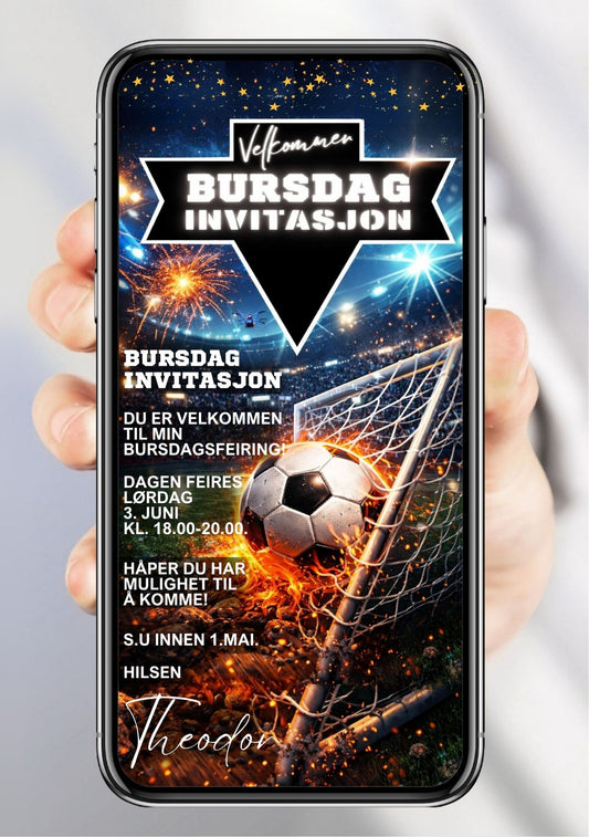 Digital SMS fotball bursdagsinvitasjon – enkel deling til gjester