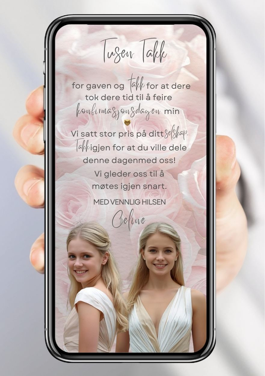 Takkekort konfirmasjon rosa design