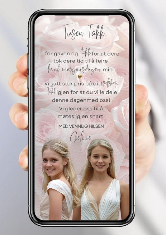 Takkekort konfirmasjon rosa design