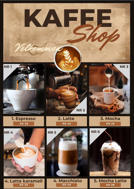 Prisliste kafé 2 sider – profesjonell meny for okse