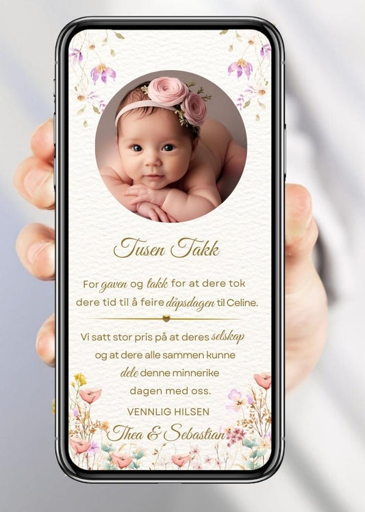 Takkekort til dåp pastell farger