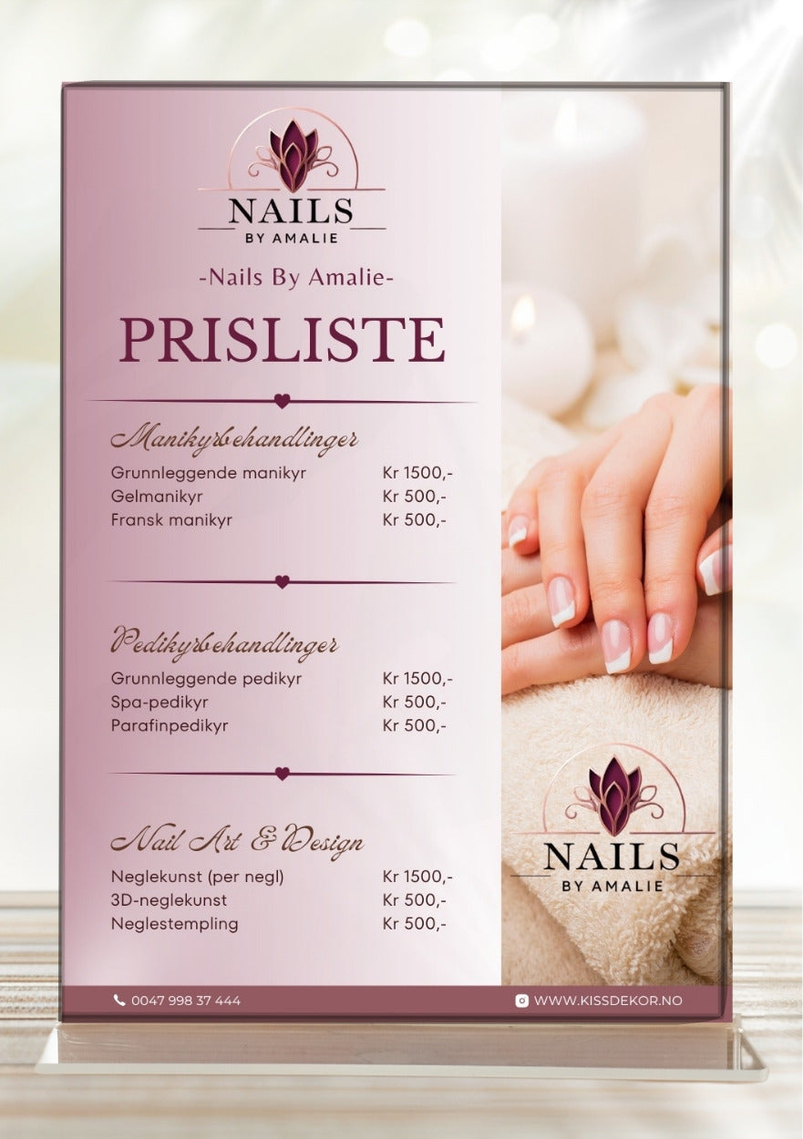 Prisliste rosa negledesign – profesjonell meny for neglesalong