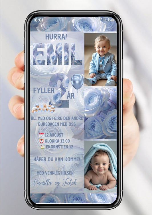 Mobil bursdagsinvitasjon – stilren design for barnebursdag