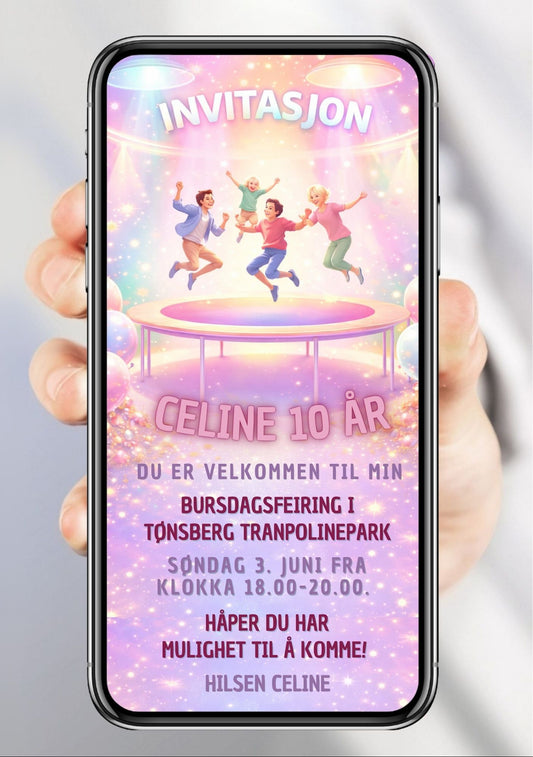 Trampoline bursdagsinvitasjon – aktivt hoppetema for barn