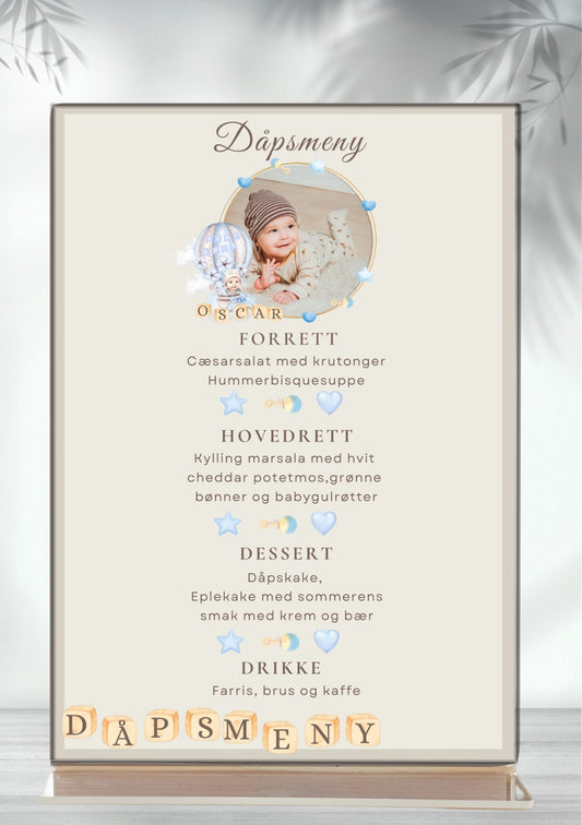 Meny til dåp og navnefest - personlig og elegant design - KISS DEKOR