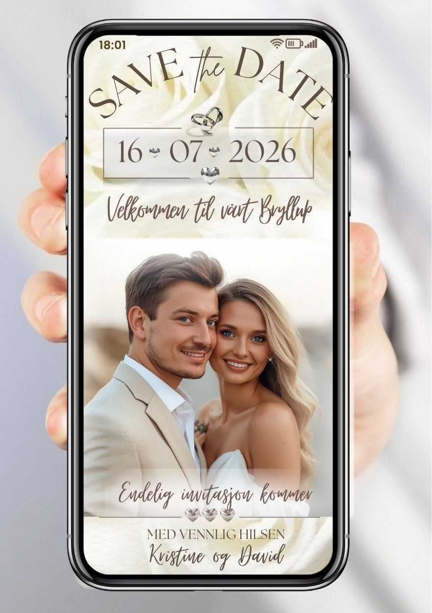 Save the Date gyllen rose - personlig og elegant. Ferdig tekstforslag - KISS DEKOR