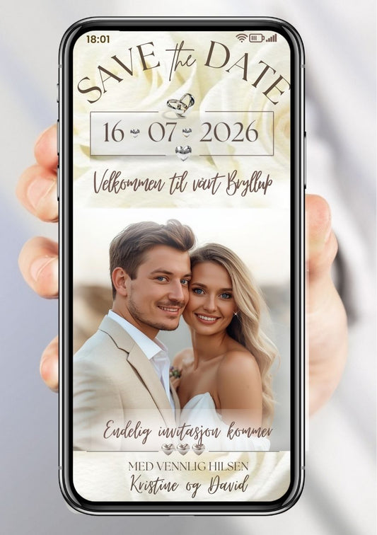 Save the Date gyllen rose - personlig og elegant. Ferdig tekstforslag - KISS DEKOR