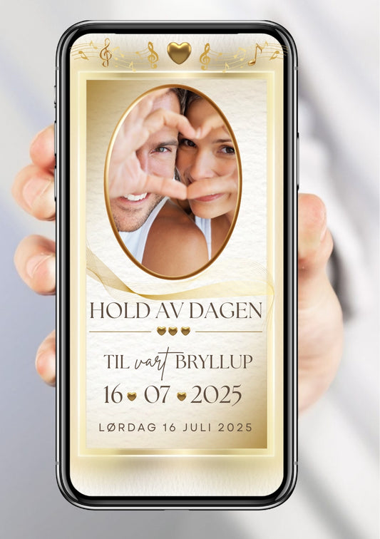 Save the Date gullramme - personlig og elegant. Ferdig tekstforslag - KISS DEKOR