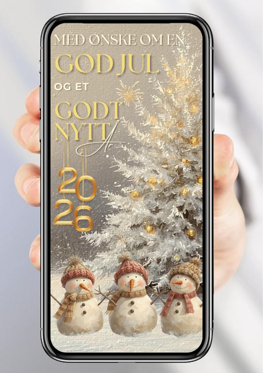 Julekort med gulldetaljer og elegant beige design