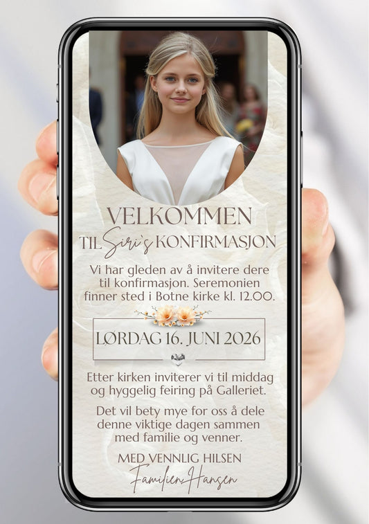 Konfirmasjonsinvitasjon minimalistisk - personlig design med ferdig tekstforslag - KISS DEKOR