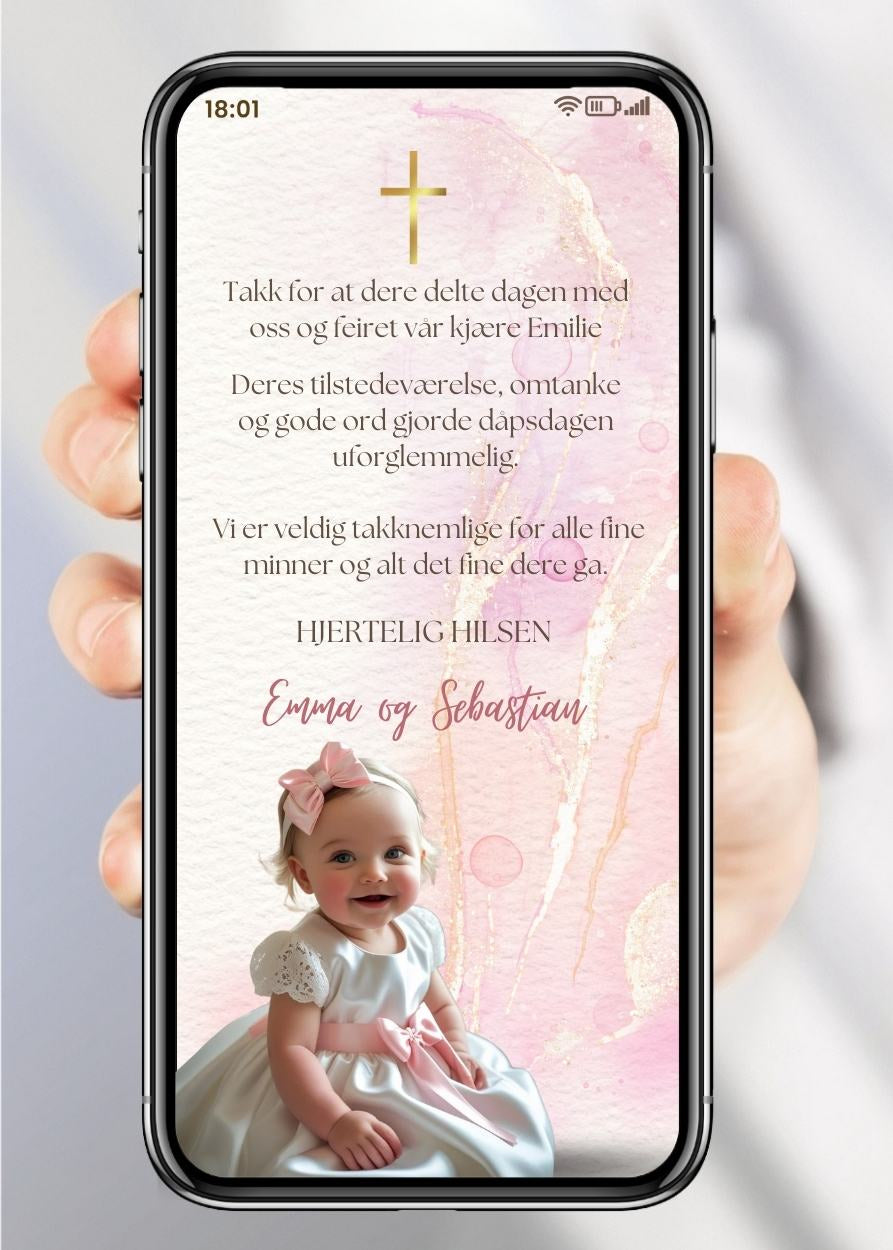 Takkekort til dåp moderne minimalistisk design