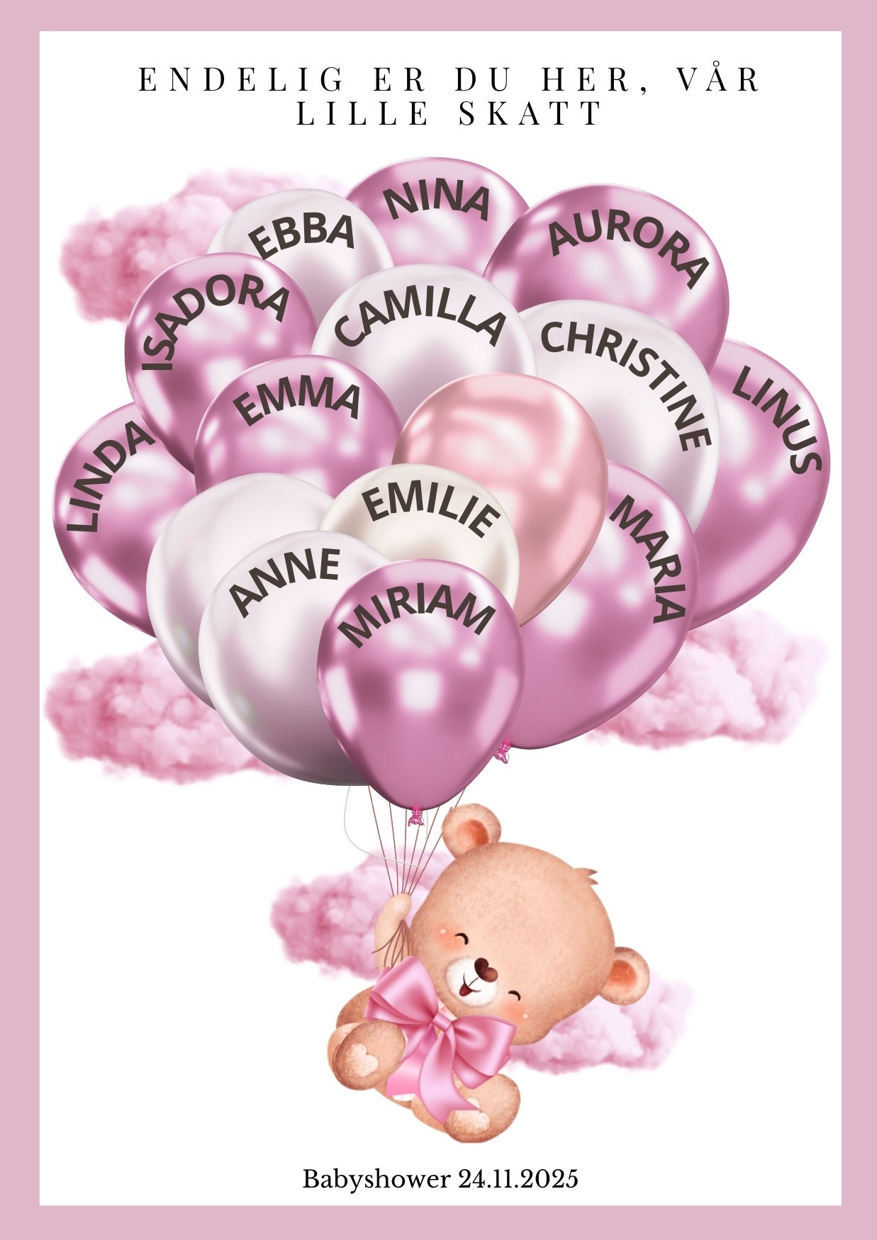 Digitale babyshower leker og dekorative minneplakater med tilpasset design