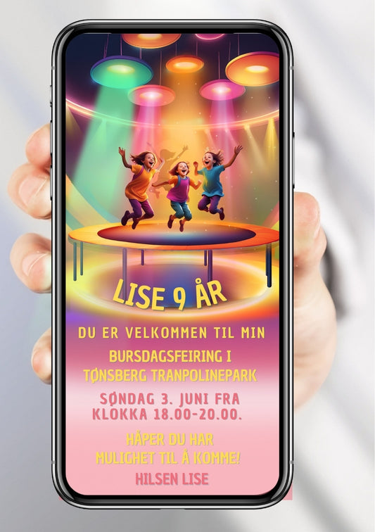 Trampolineland bursdagsinvitasjon – festlig design for barn