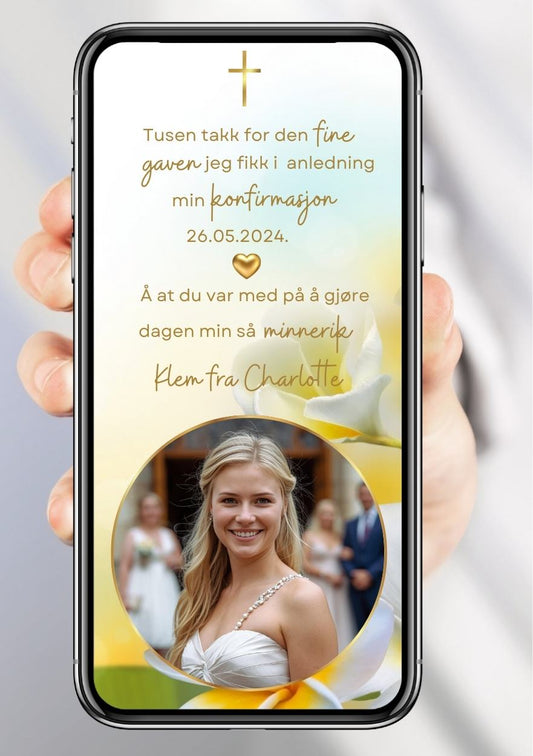 Takkekort konfirmasjon fargerik elegant - personlig design med ferdig tekstforslag - KISS DEKOR