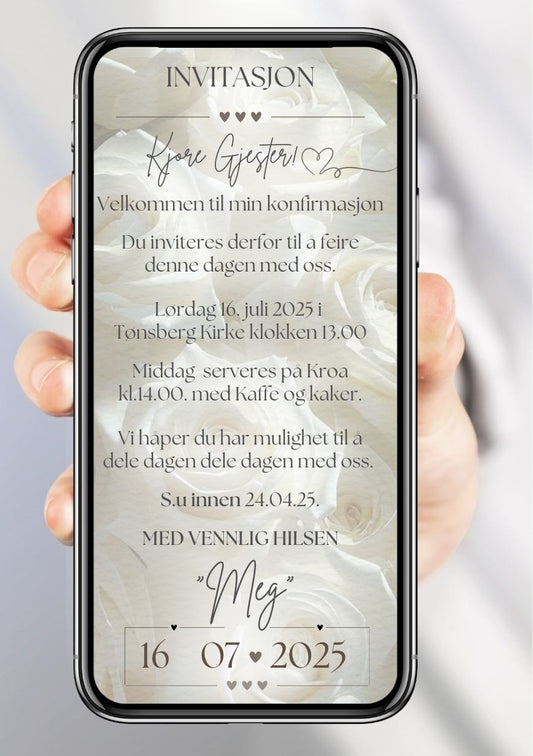 Konfirmasjonsinvitasjon klassisk - personlig design med ferdig tekstforslag - KISS DEKO
