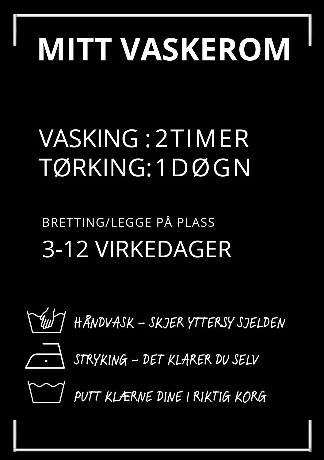 Vaskeromsskilt med personlig tekst close-up sort - Mitt vaskerom med vasketips fra KISS DEKOR