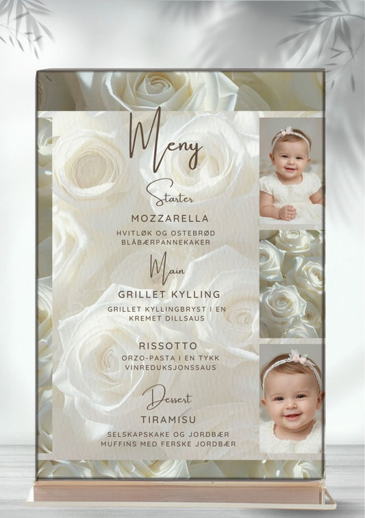 Meny til dåp og navnefest - personlig og elegant design - KISS DEKOR