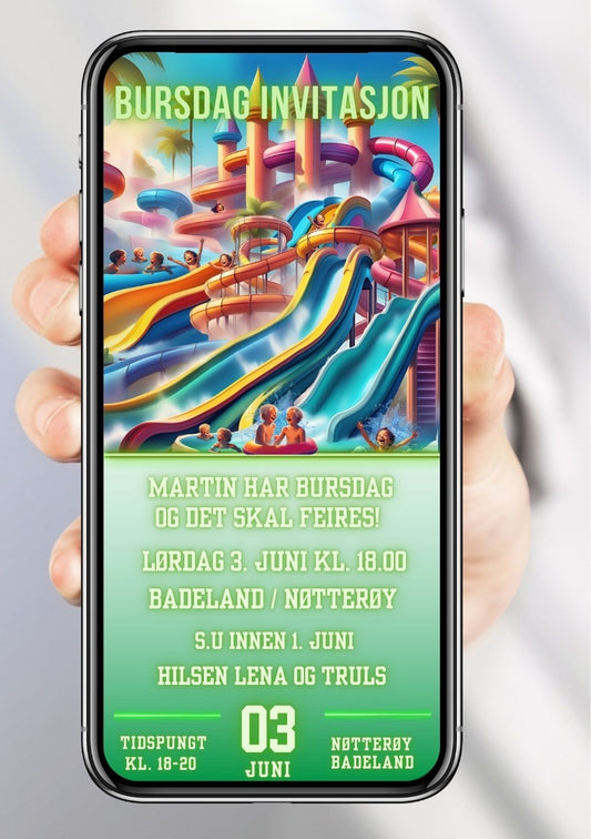 Mobil badeland invitasjon – digital bursdagsinvitasjon