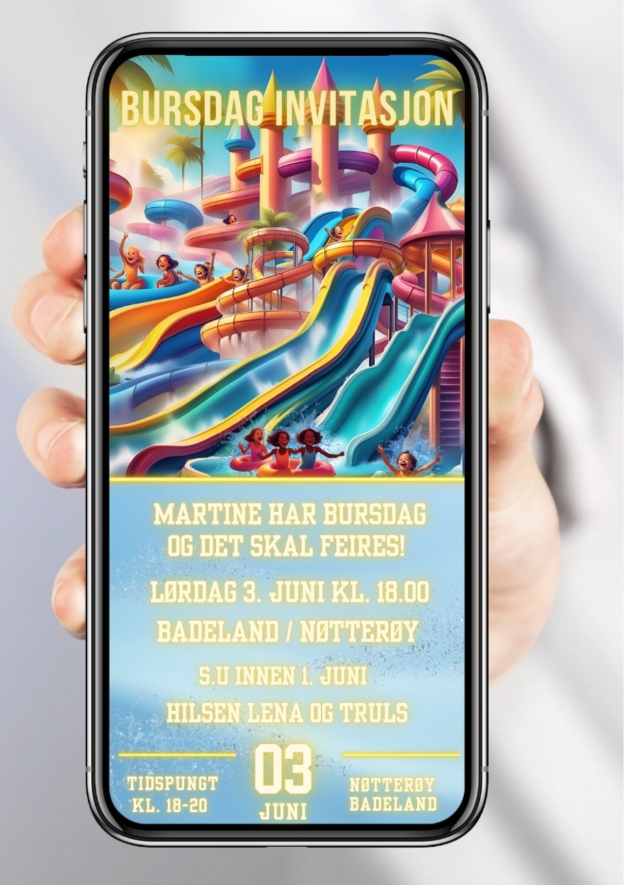 Badeland bursdagsinvitasjon – sommerlig vannpark tema