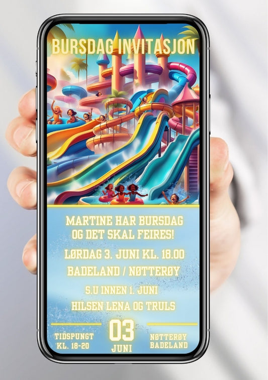 Badeland bursdagsinvitasjon – sommerlig vannpark tema