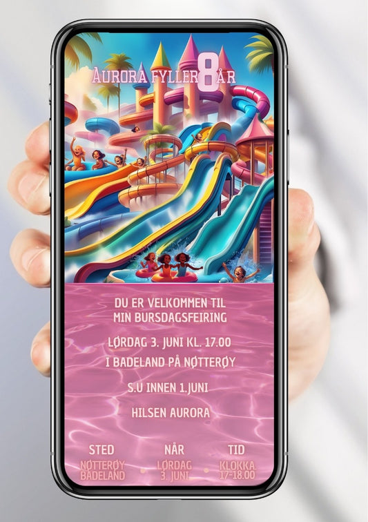 Badeland bursdagsinvitasjon – festlig vannaktivitet