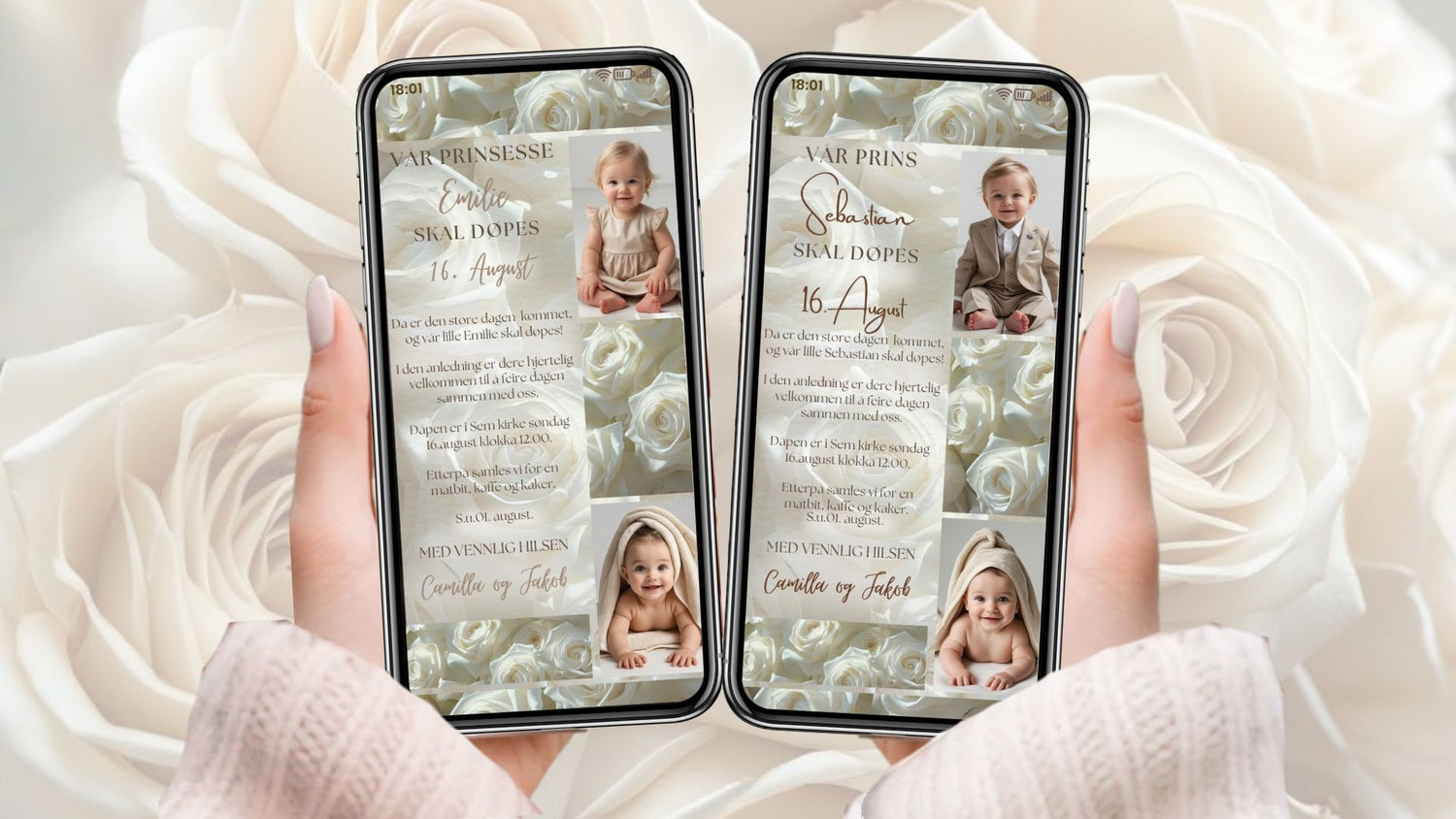 Dåp og navnefest invitasjoner digital -personlig design med ferdig tekstforslag - KISS DEKOR