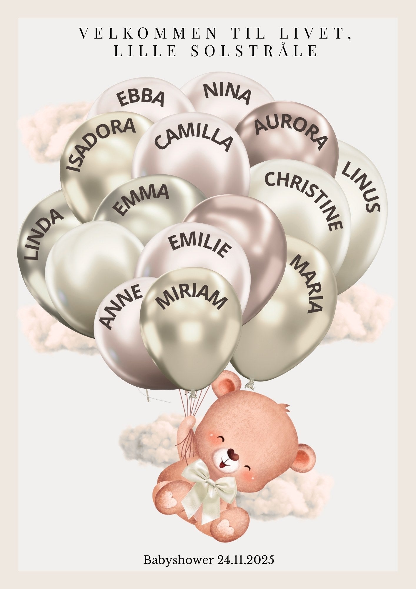 Digitale babyshower leker og dekorative minneplakater med tilpasset design