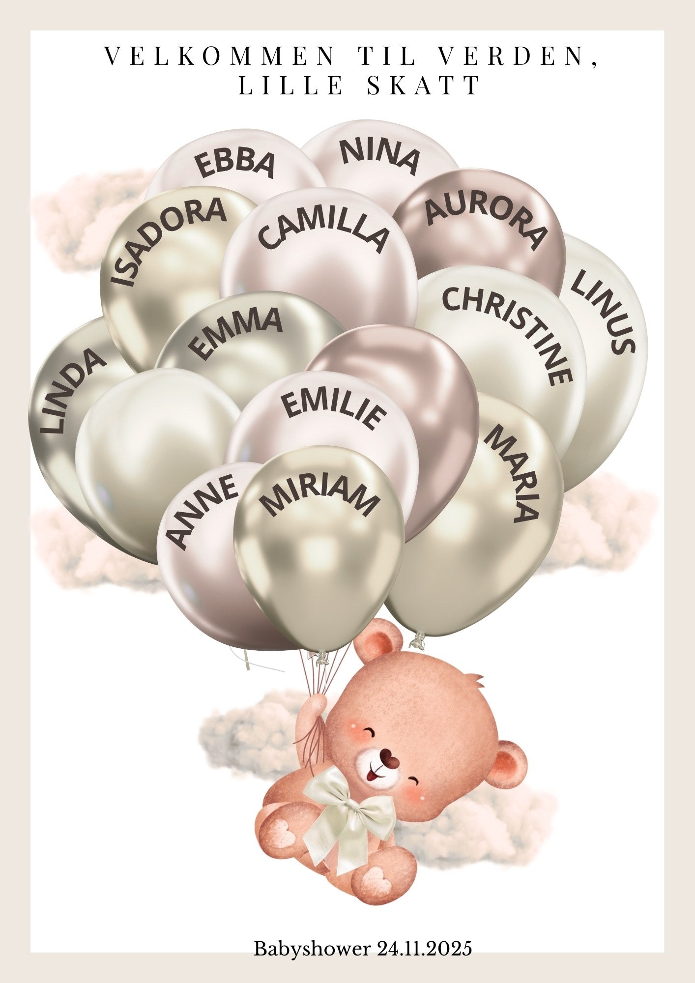 Digitale babyshower leker og dekorative minneplakater med tilpasset design