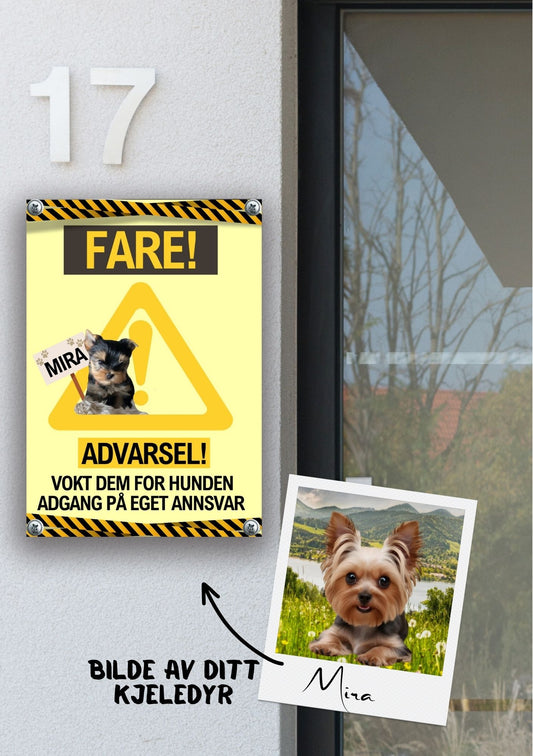 Fareskilt pass deg for hunden - syv design med advarselstrekant fra KISS DEKOR