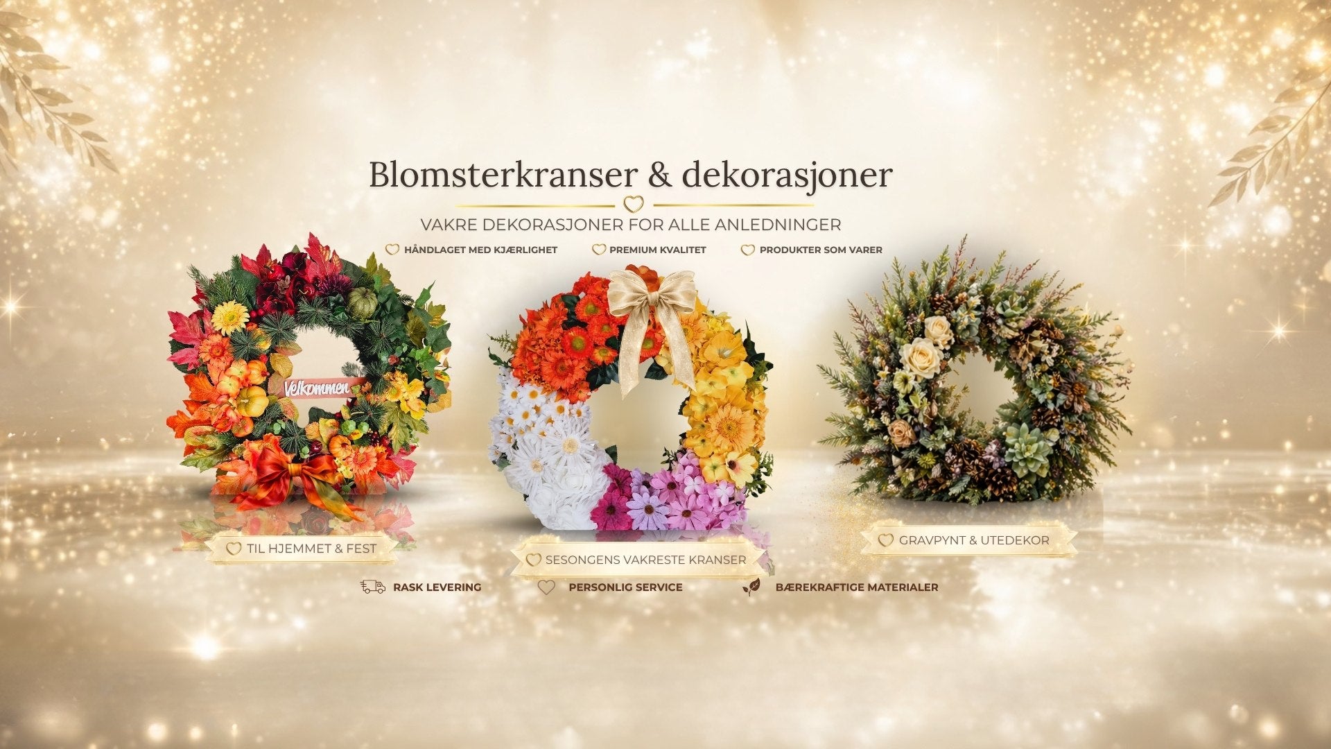 Bannerbilde for KISS DEKOR blomsterkranser og dekorasjoner – vakre digitale blomsterdesign og dekorasjoner tilpasset ulike anledninger og feiringer 