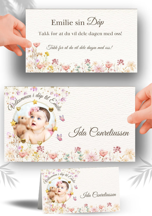 Elegant bordkort til dåp med personlig design – perfekt for dåpsfesten