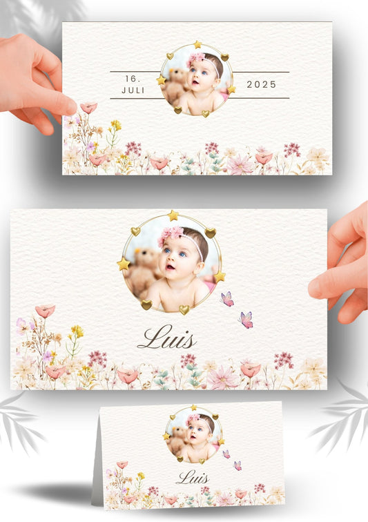 Elegant bordkort til dåp med personlig design – perfekt for dåpsfesten