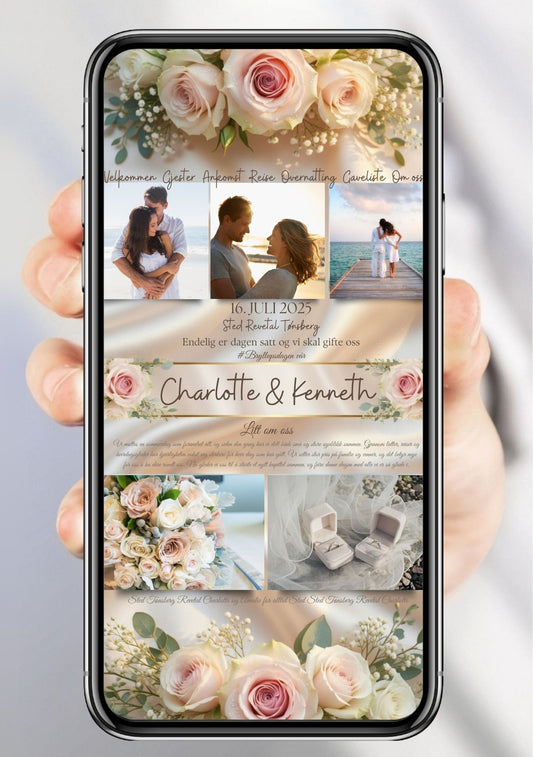 Bryllupsplanlegger klassisk design - digital PDF med store roser og egne bilder