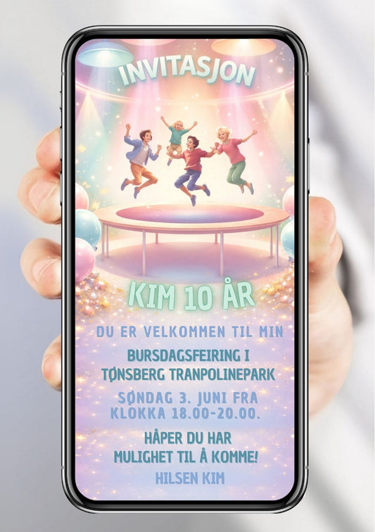 Trampoline bursdagsinvitasjon – aktivt tema for barnebursdag