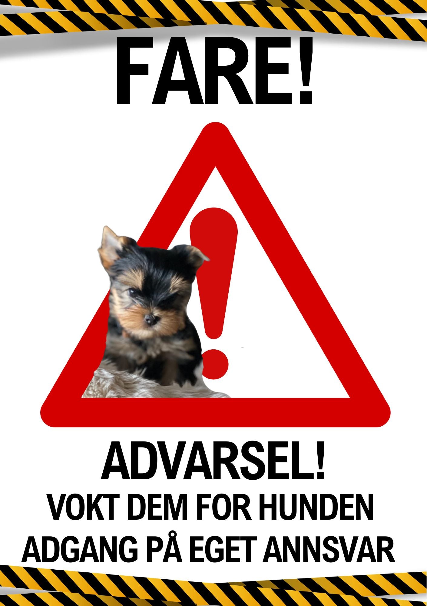 Fareskilt pass deg for hunden hvit bakgrunn rød trekant - personlig hundeskilt fra KISS DEKOR