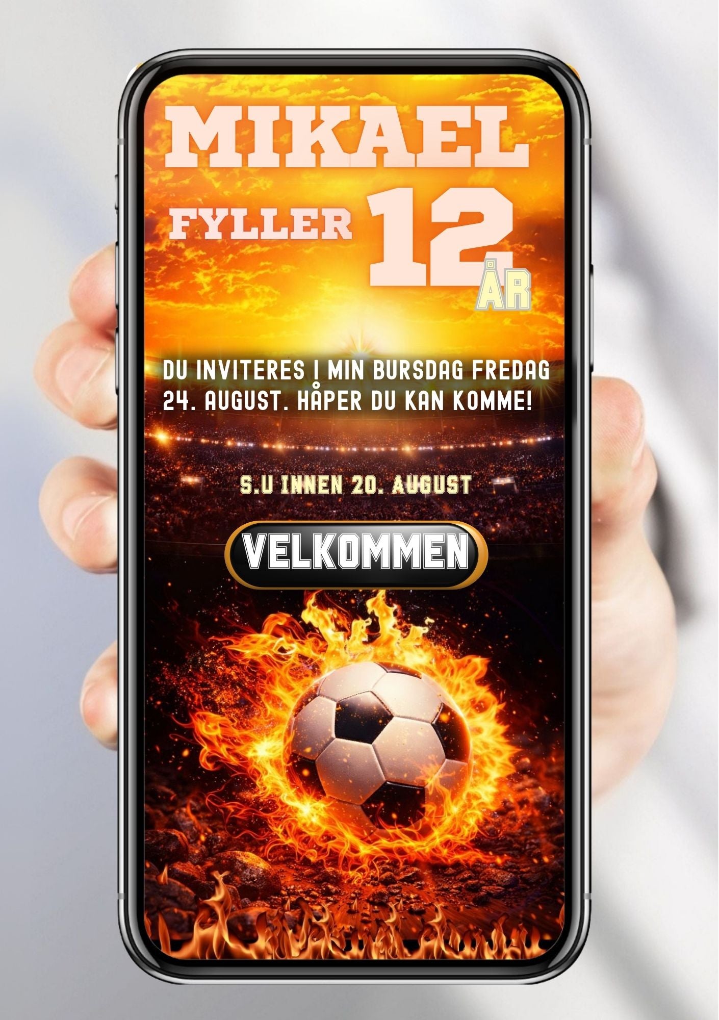 Mobil fotball bursdagsinvitasjon – digital invitasjon for barn