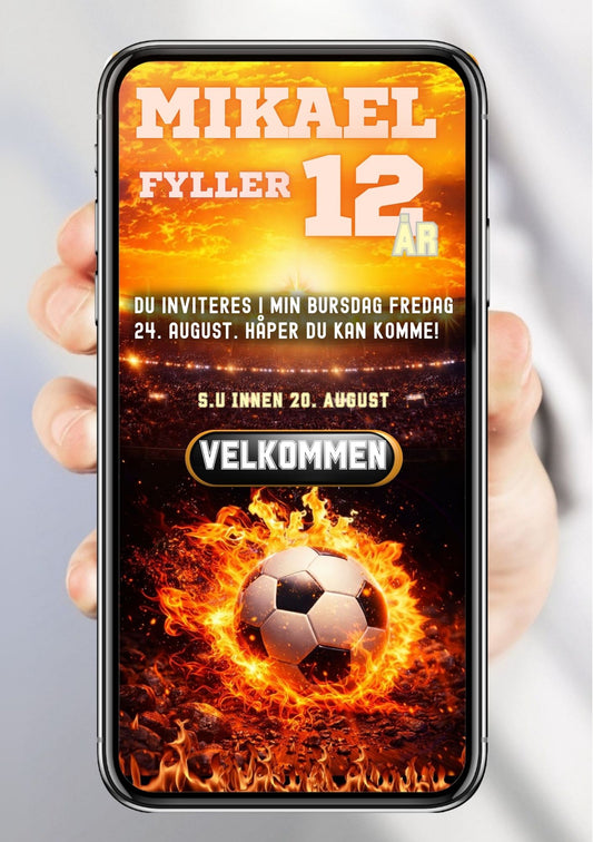 Mobil fotball bursdagsinvitasjon – digital invitasjon for barn