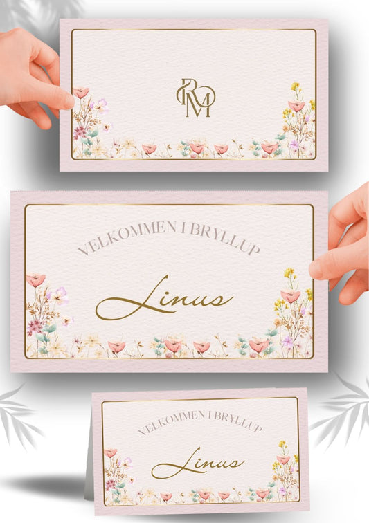 Utskrivbart bordkort bryllup med moderne design og tilpasset tekst