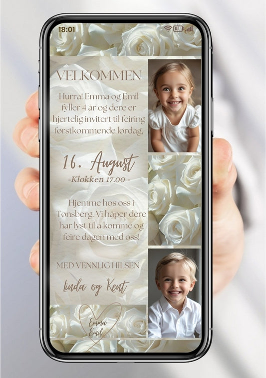 Bursdagsinvitasjon til mobil – enkel og moderne design