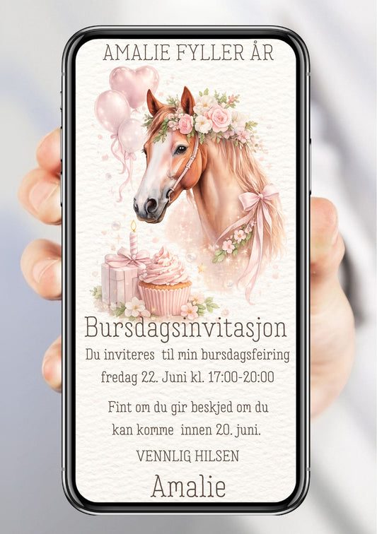 Mobil invitasjon med hest – hestetema for barn